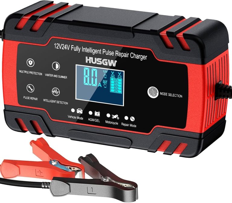 Husgw Chargeur Batterie Voitures 12V/24V 8A - Chargeur de Batterie Intelligent Moto avec Fonction Réparation, Écran LCD, pour Voiture Moto Camion, AGM, Gel, Wet, SLA